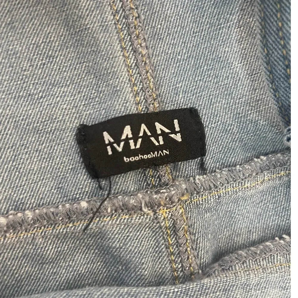 Boohoo Man Jean Denim Overalls‎ Distressed Festival Concerts Mens Small